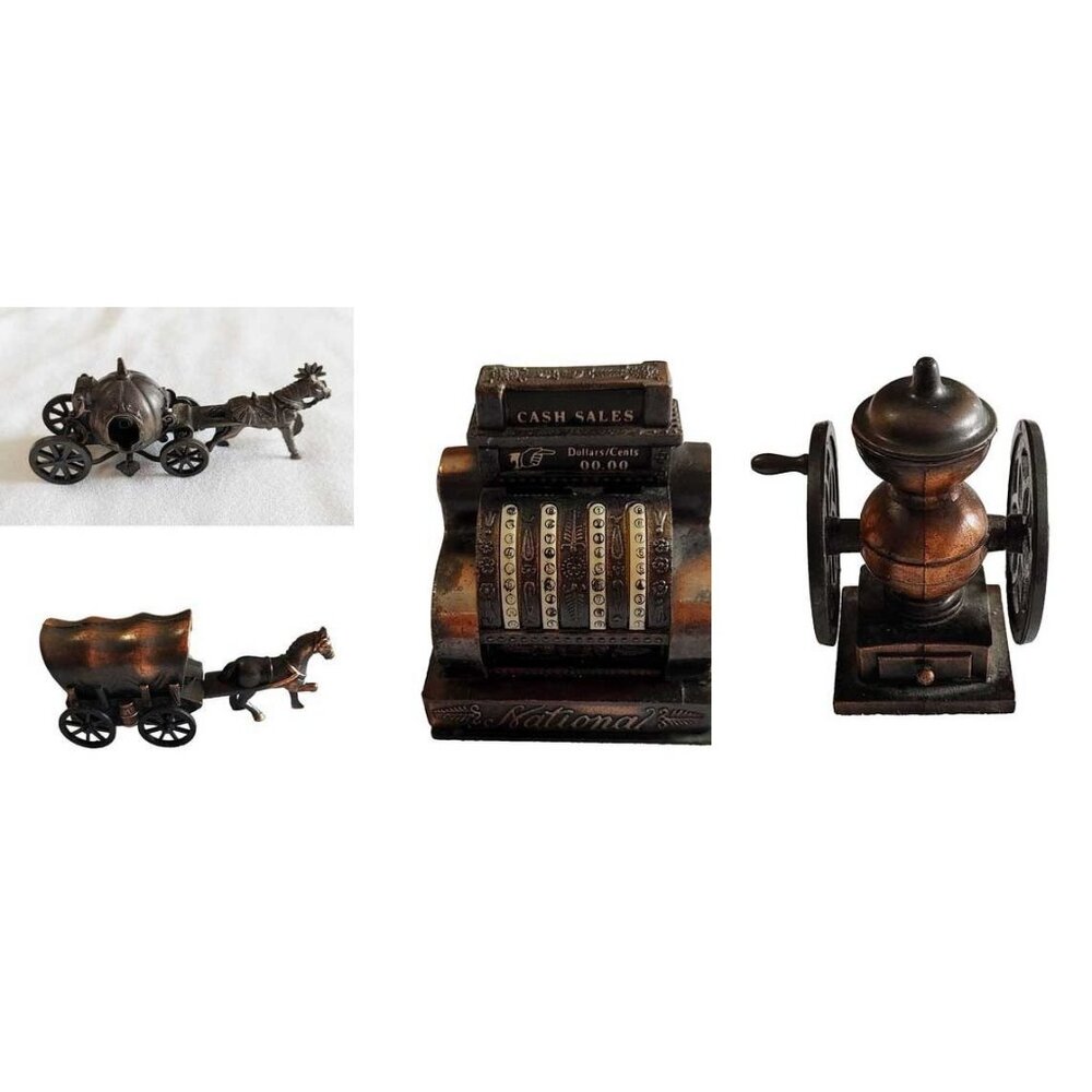 Lot of 4 Metal Pencil Sharpeners Horse & Carriage Cash Register Coffee Grinder